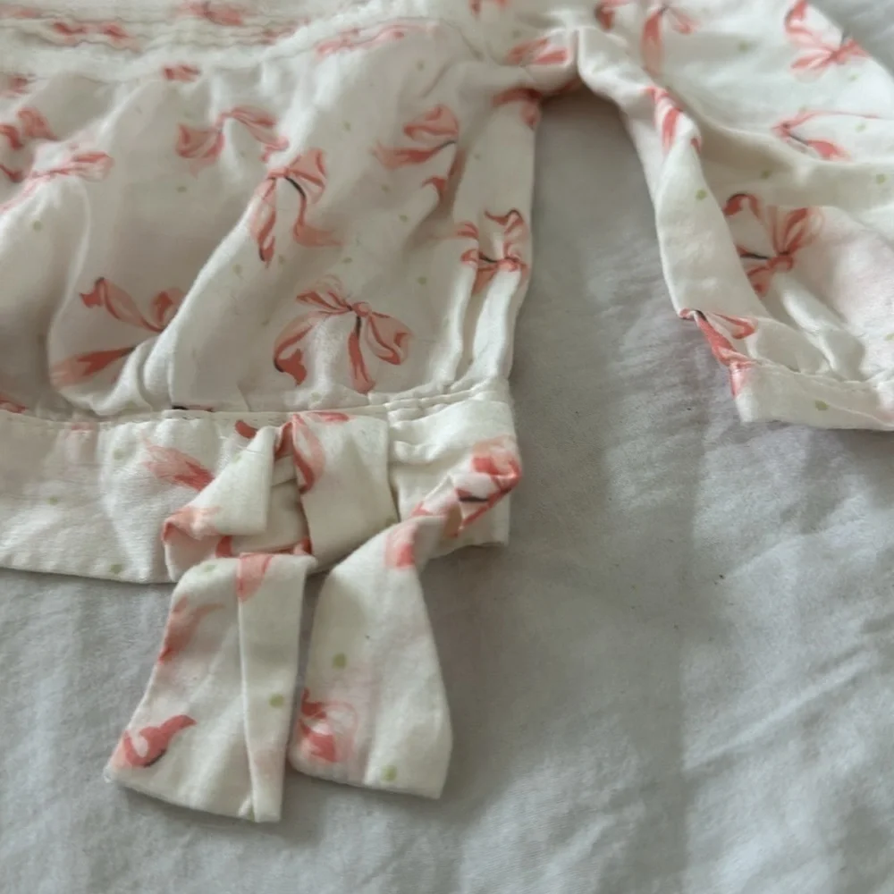 Janie & Jack Smocked Pink Bow Print Blouse baby girl 3/6m